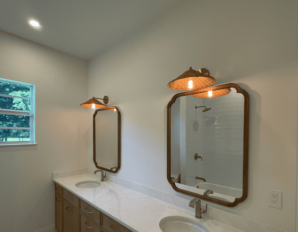 Modern pendant lights installed over kitchen island by Jupiter electrician